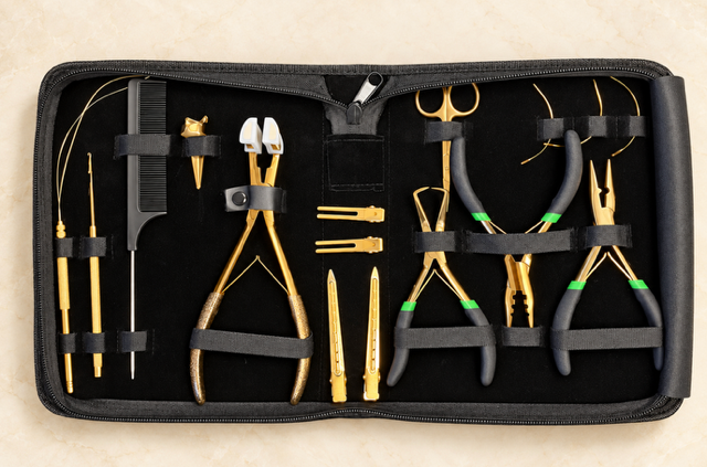 Hair Extension Installation Tool Kit Stainless Steel Black Gold Tools