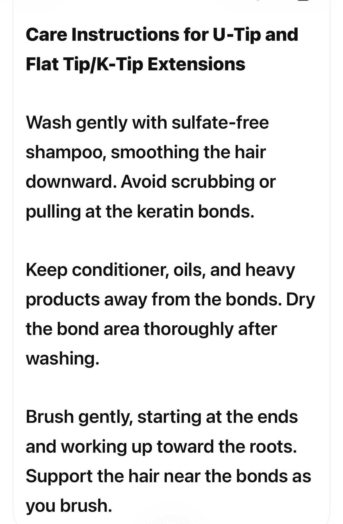 Care instructions for U-Tip and Flat Tip/K-Tip hair extensions