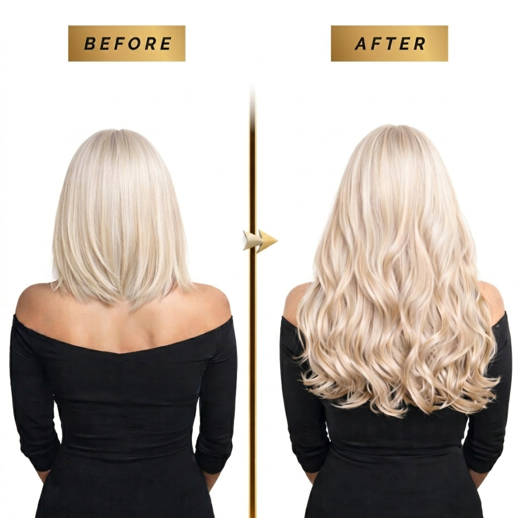 Perfect Hair Bun before and after in blonde