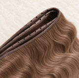 Butterfly weft hair extensions, folded weft detail